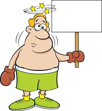 Bir işaret tutan karikatür boksör.