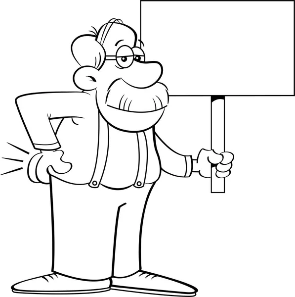Γελοιογραφία γέροντας κρατώντας μια πινακίδα. — Διανυσματικό Αρχείο