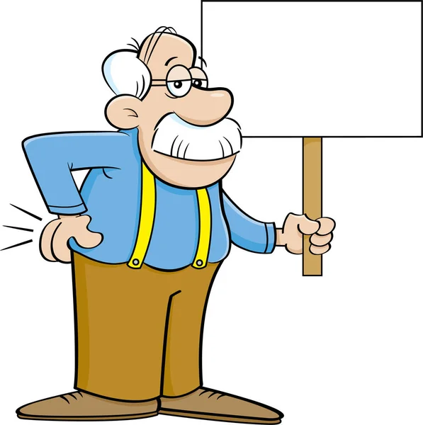 Cartoon old man holding a sign. — Stock Vector