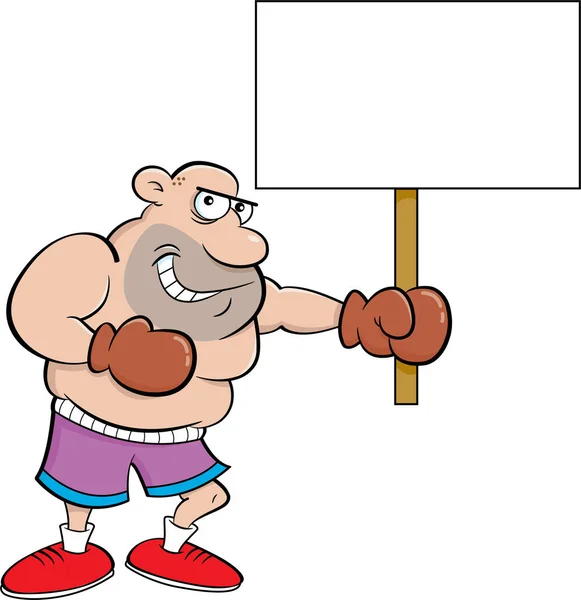 Cartoon boxer holding a sign. — Stock Vector