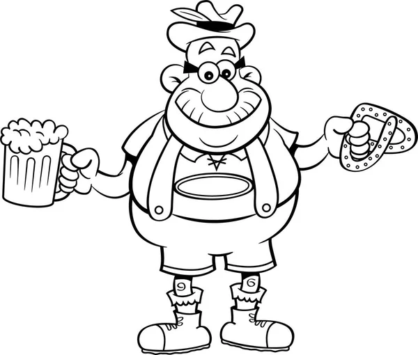Un dessinateur tenant une bière et un bretzel . — Image vectorielle