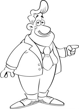 Çizgi film adam bir takım elbise işaret içinde.