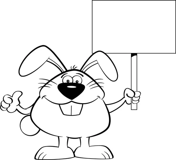 Cartoon konijn holding een teken en duimen opgevend. — Stockvector