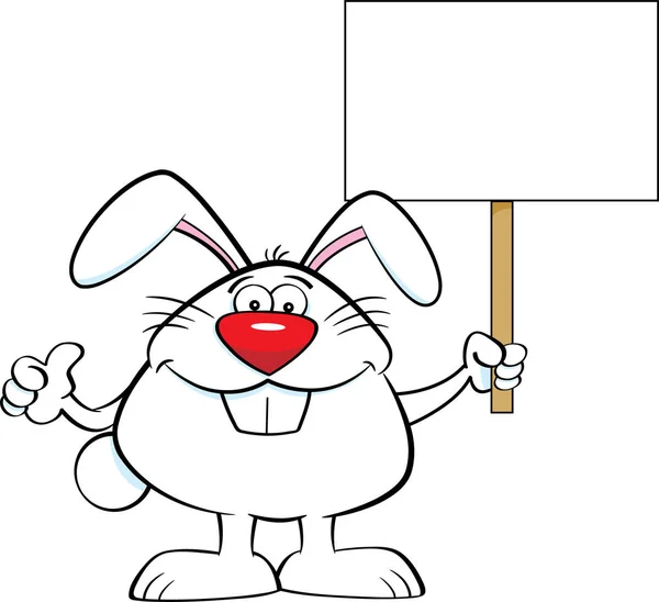 Cartoon rabbit holding a sign and giving thumbs up. — Stock Vector