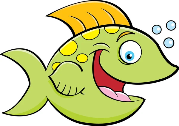Karikatur lächelnder Fisch, der Blasen pustet. — Stockvektor