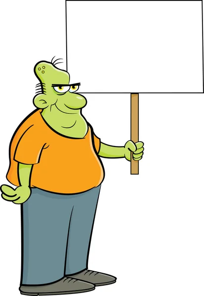 Γελοιογραφία ζόμπι κρατώντας μια πινακίδα. — Διανυσματικό Αρχείο