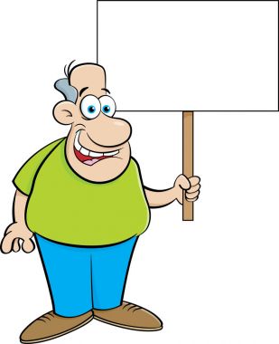 bir tabela holding karikatür adam.