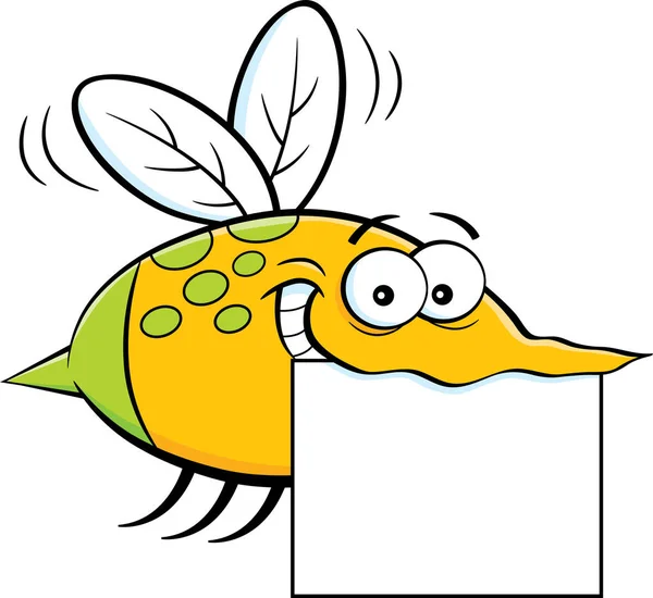 漫画の飛行昆虫の看板を持っています。. — ストックベクタ