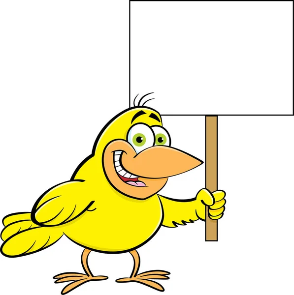 Uccello dei cartoni animati con un segno . — Vettoriale Stock