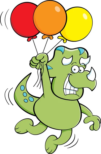 Çizgi film dinozor balonları tutarken yüzen. — Stok Vektör