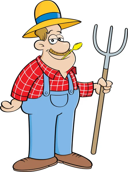 Cartoon farmer holding a pitchfork. — Stock Vector