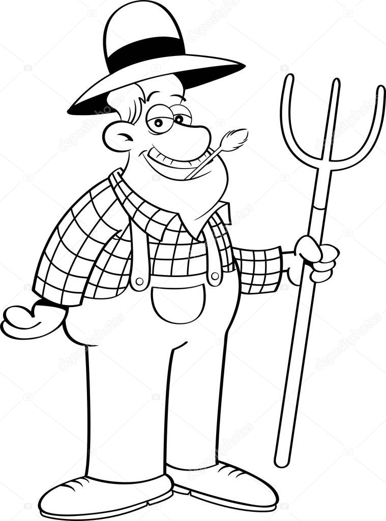 Cartoon farmer holding a pitchfork. — Stock Vector © kenbenner #171647414