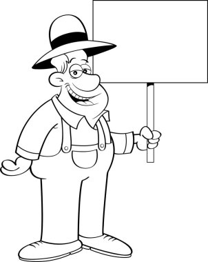 Bir işaret tutan karikatür çiftçi.