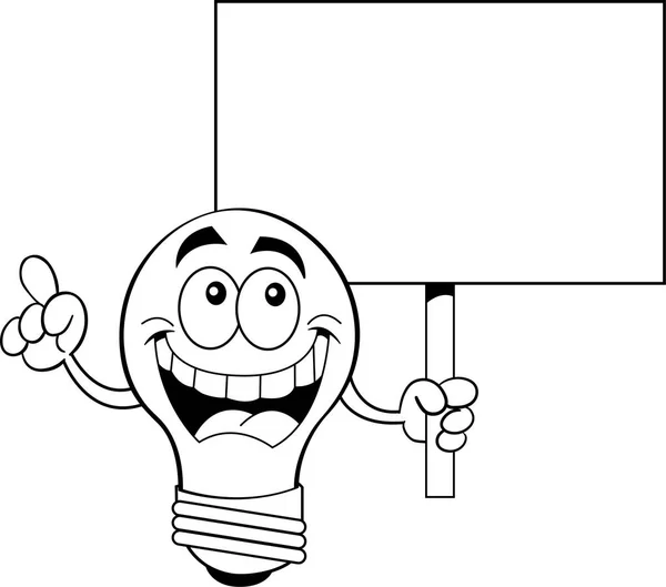 黑白插图一个灯泡持有一个标志 — 图库矢量图片