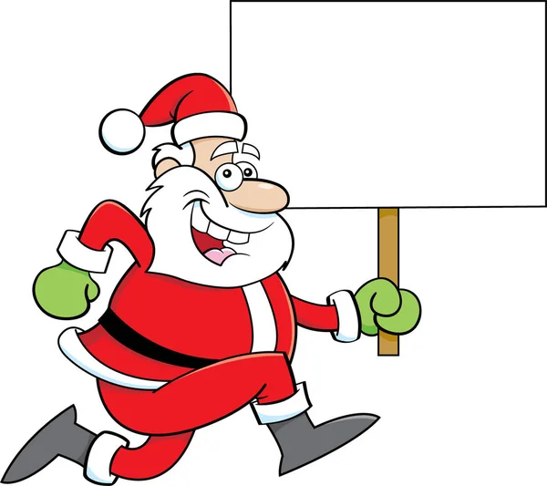 Cartoon Illustration Santa Claus Running While Holding Sign — Stock Vector