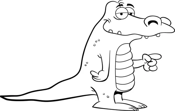 Svartvit Illustration Alligator Som Pekar — Stock vektor