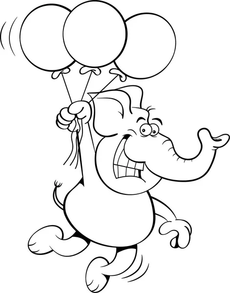 Ilustración Blanco Negro Elefante Sosteniendo Globos — Vector de stock