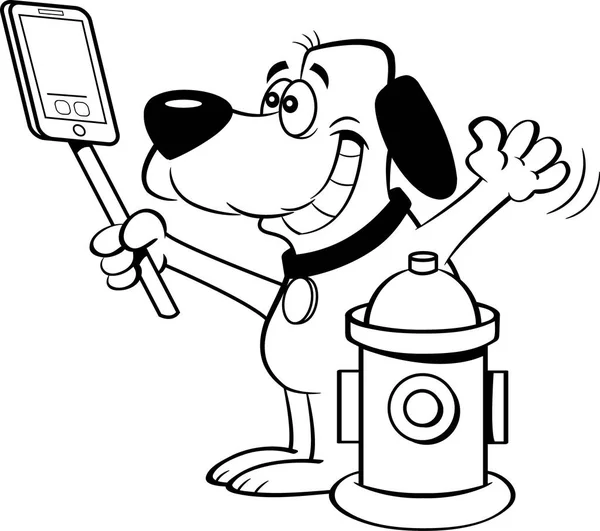 Ilustración Blanco Negro Perro Tomando Una Selfie Con Una Boca — Vector de stock