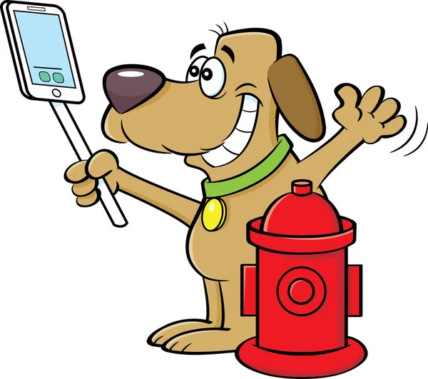 Карикатура Собаку Делающую Селфи Пожарным Гидрантом — стоковый вектор