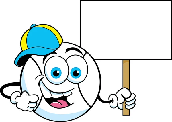 Cartoon Illustration Baseball Wearing Baseball Cap Holding Sign — Stock Vector