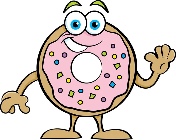 Cartoon Illustration Happy Donut Waving — Stock Vector