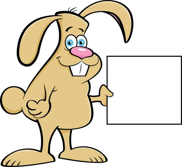 Illustrazione Del Cartone Animato Coniglio Con Segno — Vettoriale Stock