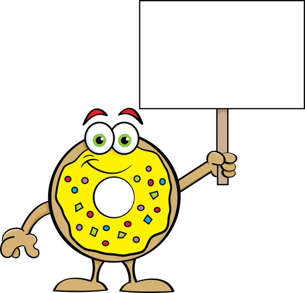 Cartoon Illustration Happy Donut Holding Sign — Stock Vector