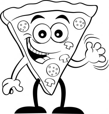 Bir dilim pizza sallayarak resmi siyah ve beyaz.