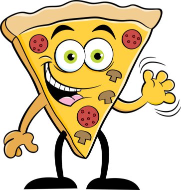 Bir dilim pizza sallayarak karikatür çizimi.