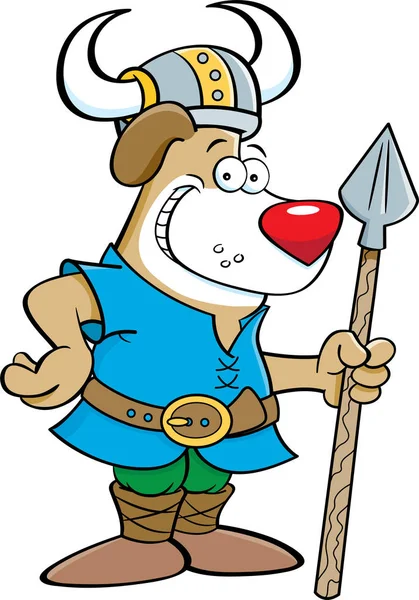 Cartoon Illustration Eines Hundes Wikingerkostüm Und Mit Einem Speer — Stockvektor