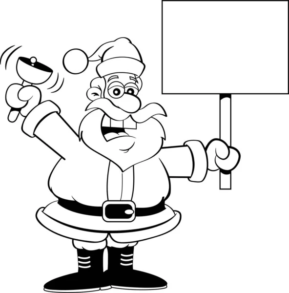 Ilustración Blanco Negro Santa Claus Tocando Una Campana Mientras Sostiene — Vector de stock