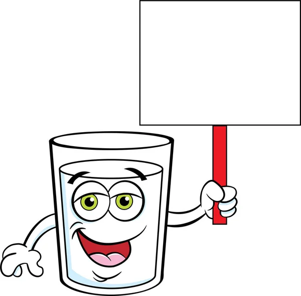 Cartoon Illustration Eines Glases Glücklicher Milch Mit Einem Schild — Stockvektor