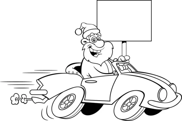 Illustrazione Bianco Nero Babbo Natale Che Guida Auto Sportiva Mentre — Vettoriale Stock