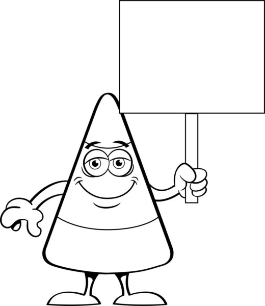 Black White Illustration Happy Candy Corn Holding Sign — 스톡 벡터