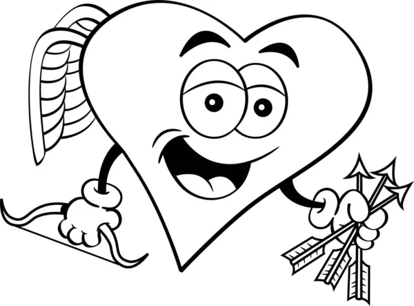 Black White Illustration Heart Cupid Bow Holding Arrows — Stock Vector