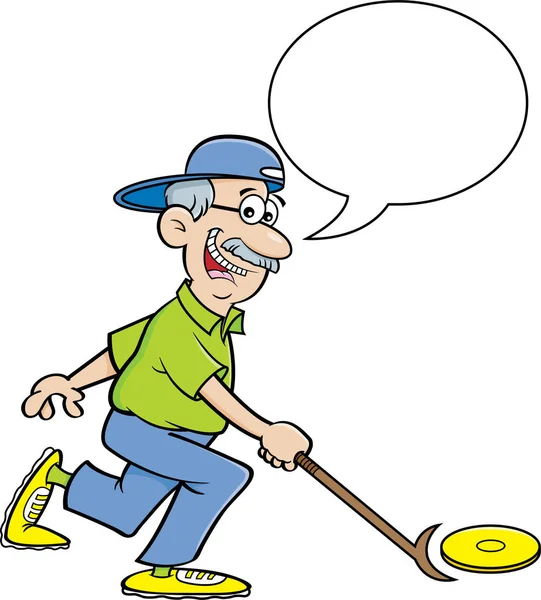Γελοιογραφία Απεικόνιση Ενός Ηλικιωμένου Πολίτη Που Παίζει Shuffleboard Ένα Μπαλόνι — Διανυσματικό Αρχείο