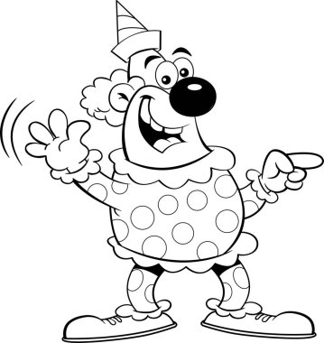 El sallarken mutlu bir palyaçonun siyah beyaz çizimi.