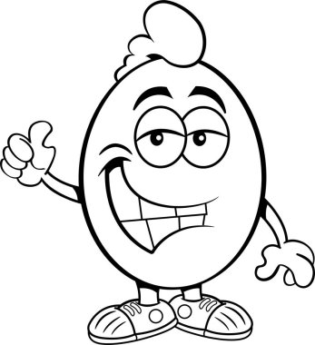 Gülümseyen bir yumurtanın siyah beyaz çizimi.