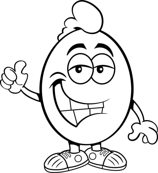 Schwarz Weiße Illustration Eines Lächelnden Eiers Das Den Daumen Nach — Stockvektor