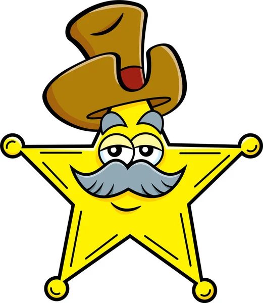 Ilustracja Rysunkowa Odznaki Gwiazdy Noszącej Kowbojski Kapelusz — Wektor stockowy