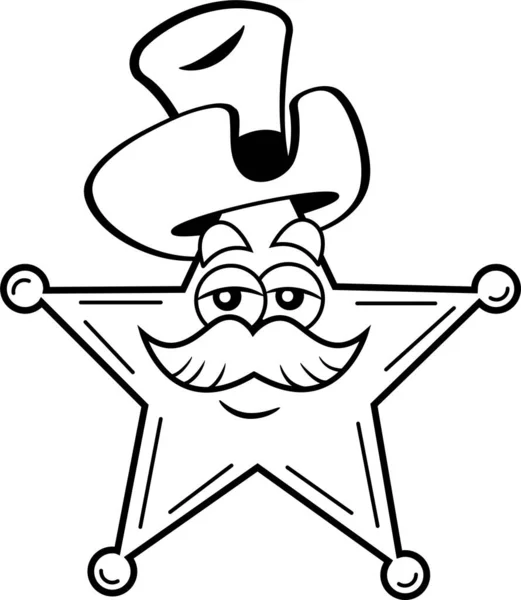 Black White Illustration Star Badge Wearing Cowboy Hat — 스톡 벡터