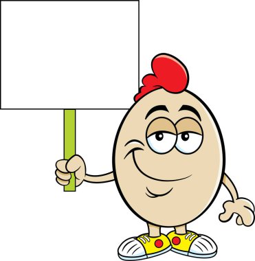 Tabela tutan bir tavuk yumurtasının karikatür çizimi.