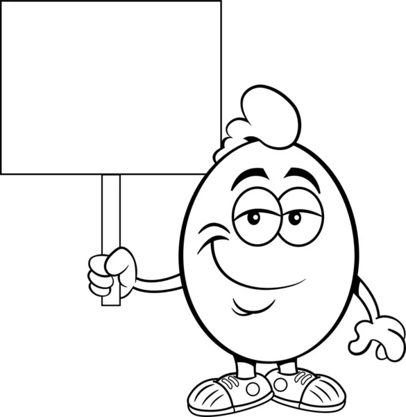 Чорно Біла Ілюстрація Курячого Яйця Тримає Знак — стоковий вектор