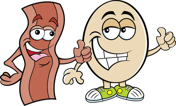 ベーコンのストリップの漫画のイラストと卵の両方を親指を放棄 — ストックベクタ