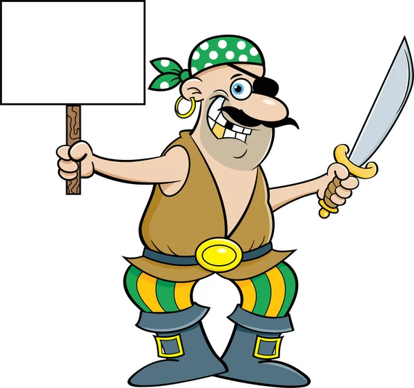 Γελοιογραφία Απεικόνιση Ενός Χαμογελαστού Πειρατή Που Κρατά Ένα Σπαθί Και — Διανυσματικό Αρχείο