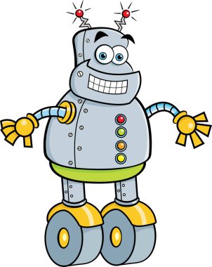 Gülümseyen mekanik robotun karikatür çizimi.