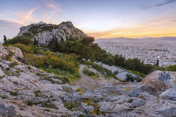 Utsikt Över Aten Från Lykabettos Vid Solnedgången Grekland — Stockfoto