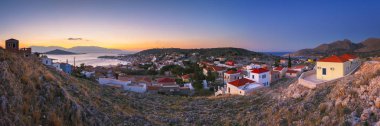 Köy Halki Adası Dodecanese adalar, Yunanistan.