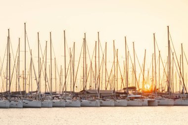 Atina, Yunanistan - 08 Nisan 2018: Yelkenli tekneler Tata Marina Atina, Yunanistan.