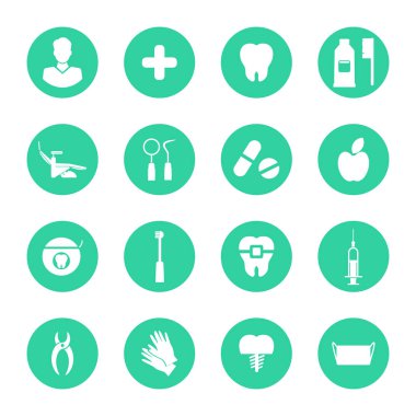 Beyaz diş düz Icons Set yeşil halkaları. Vektör Illustratio
